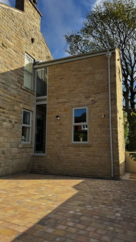 Side view of the new extension showing its full height