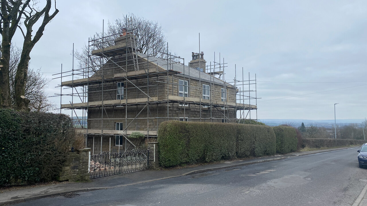 The front of the house, during the works