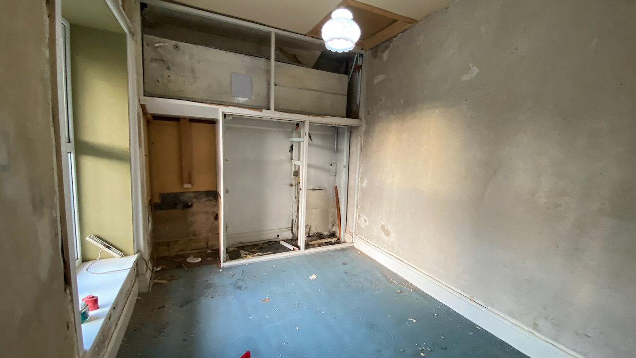 The guest room during restoration