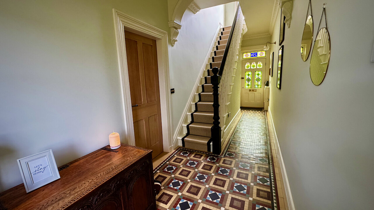 The hallway from the kitchen door, today