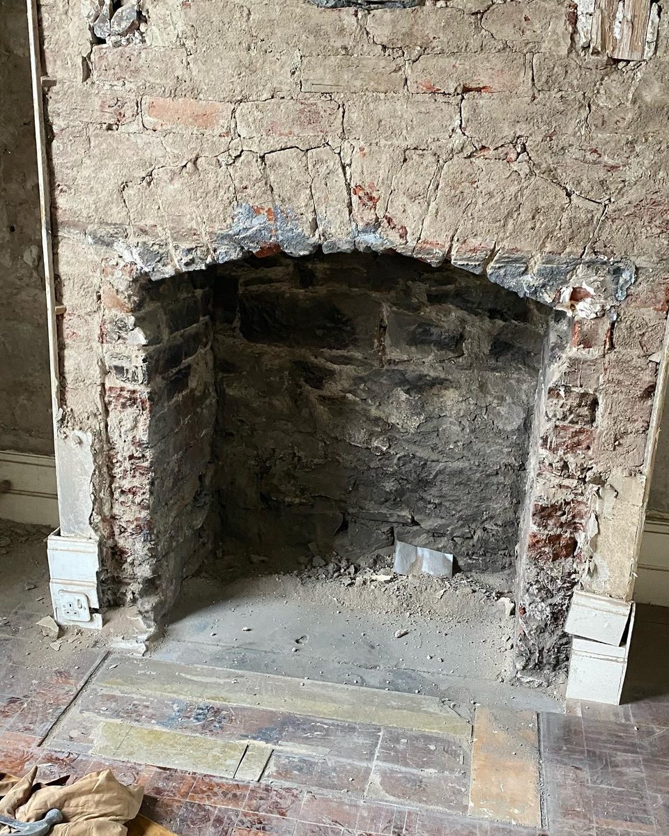 Three fireplaces opened up and ready to clean (1/3)