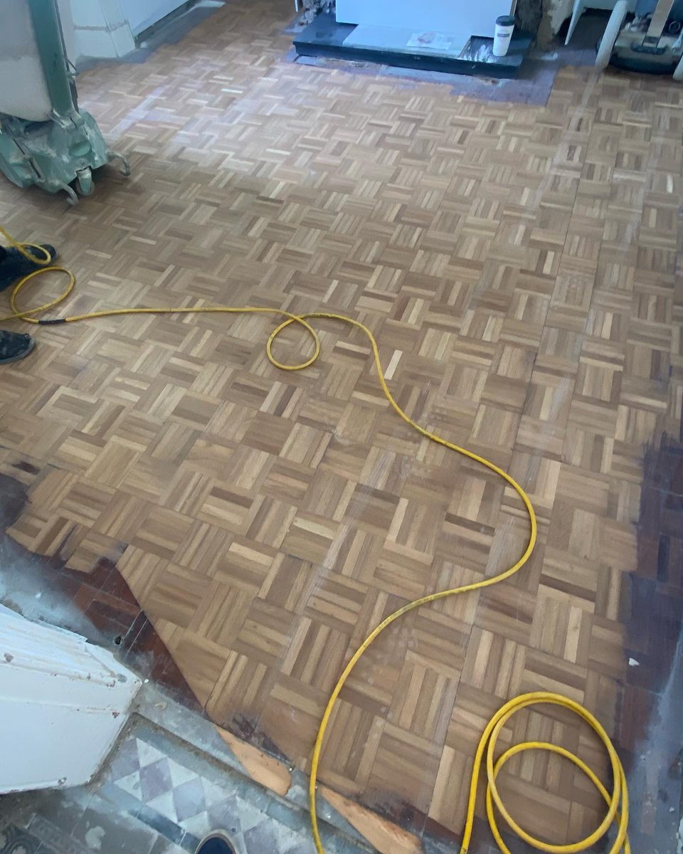 The original parquet floor being sanded back (2/4)