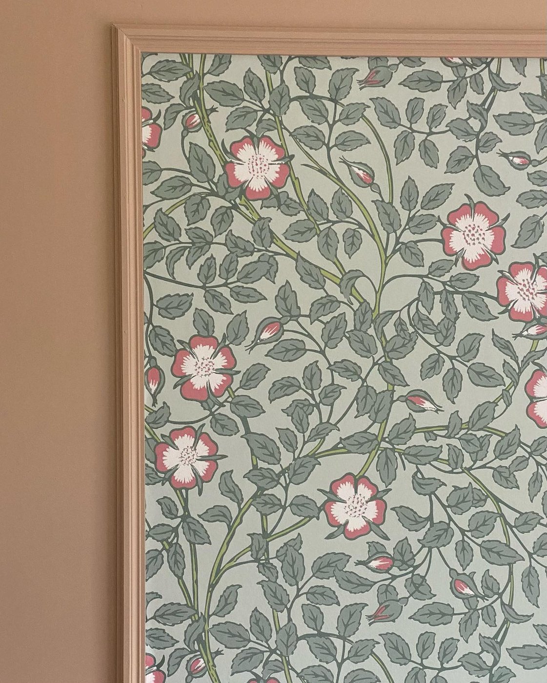The master bedroom panels and Sweet Briar wallpaper