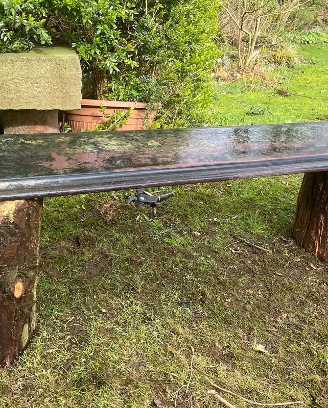 Slate mantel found in the garden