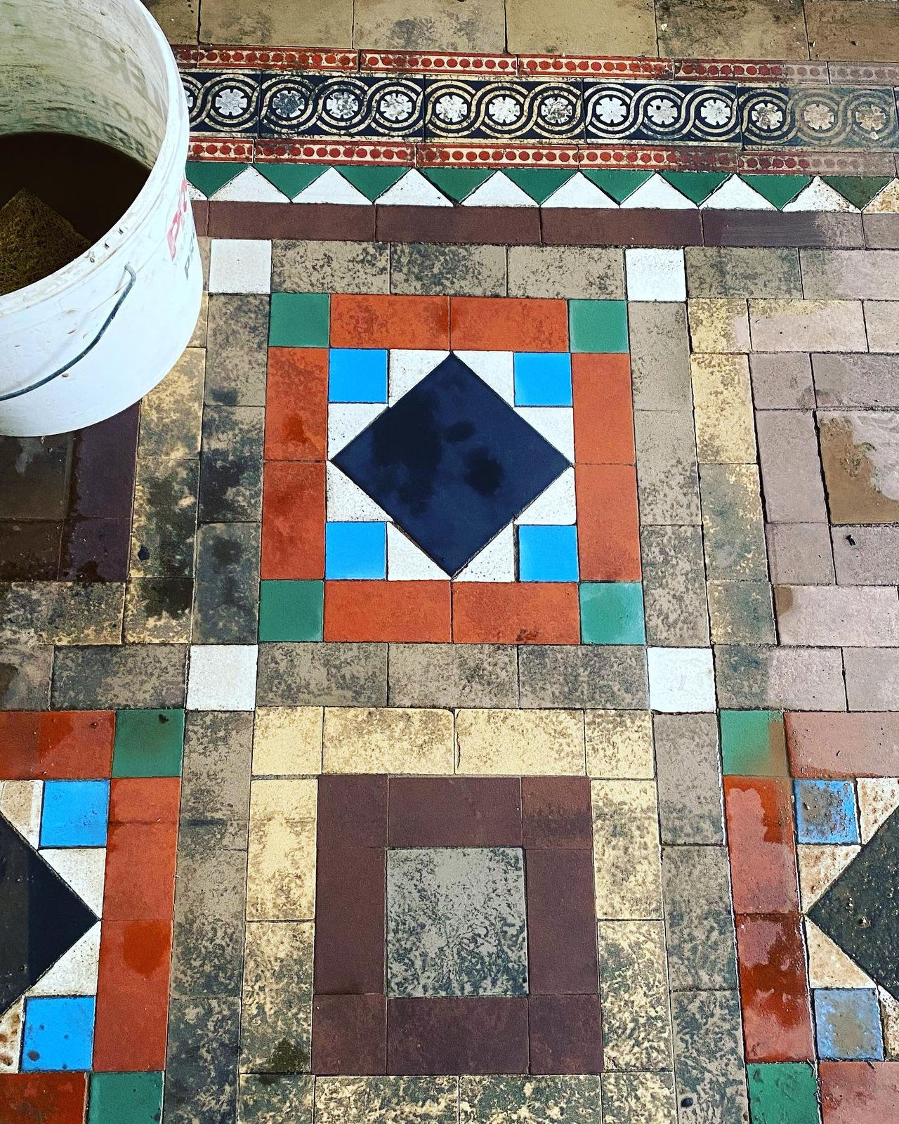 The original encaustic tiles, uncovered and restored